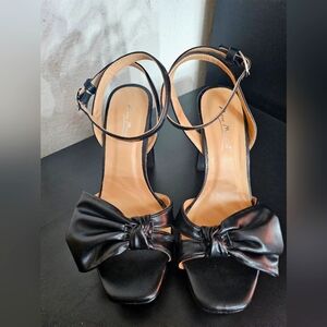 Black Bow Detail Ankle Strap Platform Heels